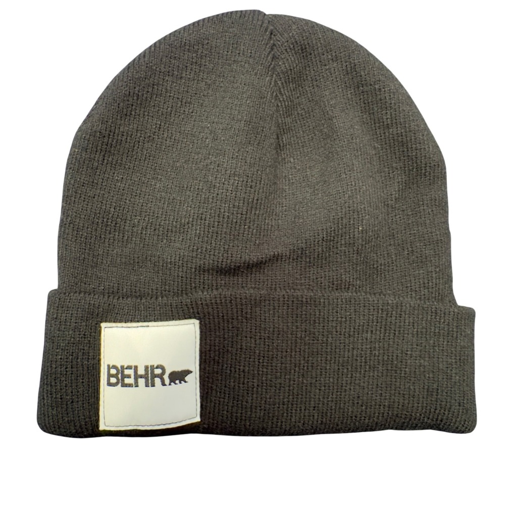 Behr Logo Black Knit Beanie Hat 100% Acrylic Unisex‎ Winter Cuff Cap